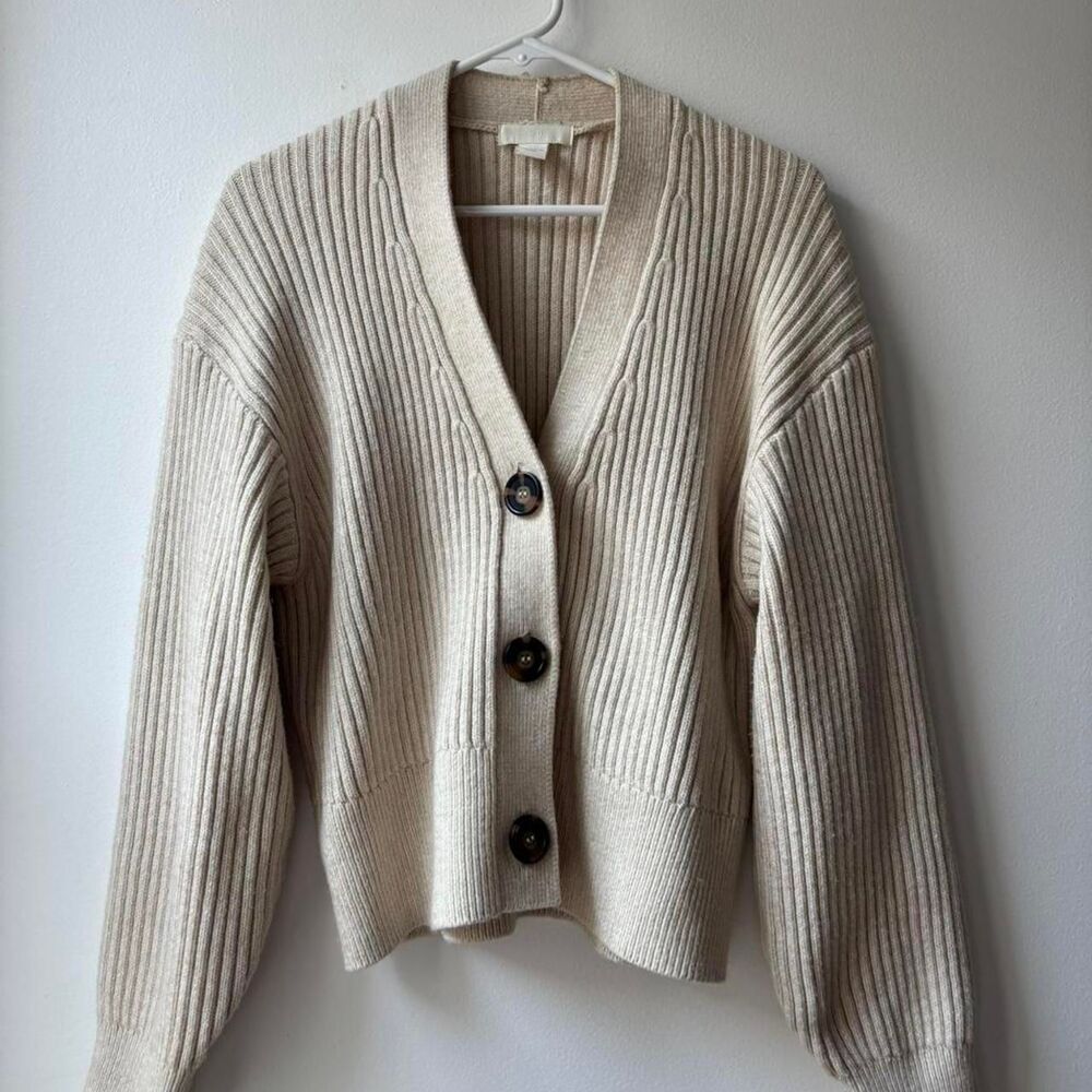 H&M Cream Ribbed Button Knit Cardigan
